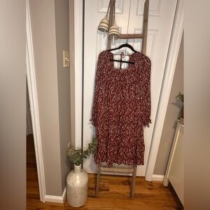 Chic Soul Rust Floral Long Sleeve Tiered Dress